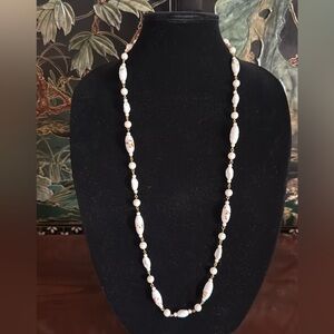 Vintage Porcelain Beaded Necklace Multicolor Floral With Metal Chain Links